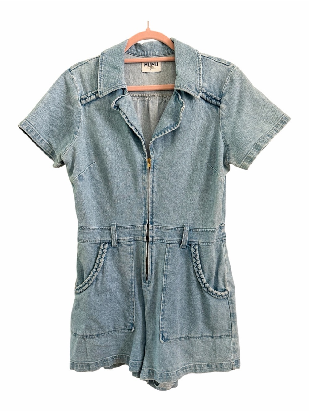 Show Me Your MuMu Light Wash Denim Romper - Blue